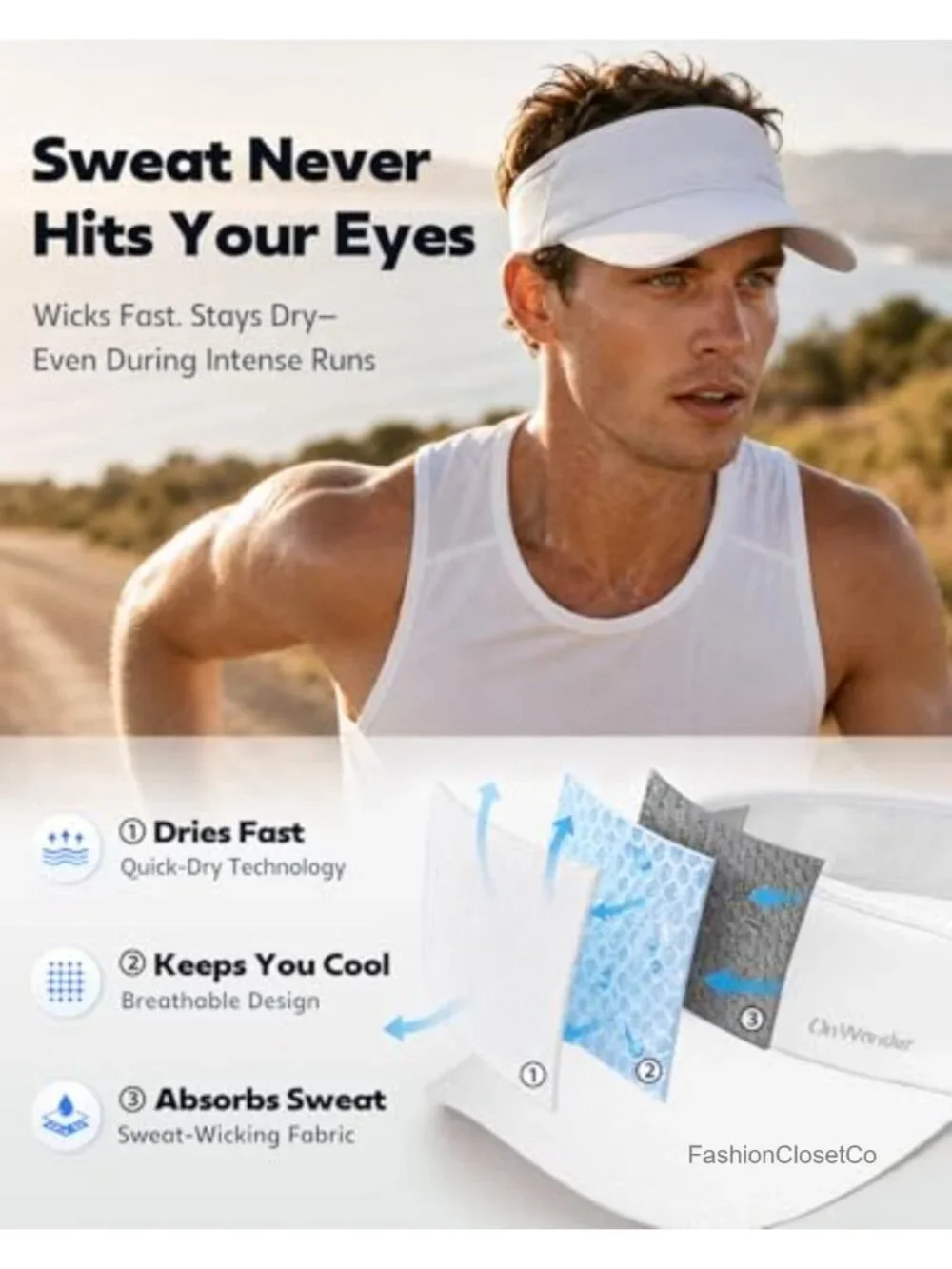 UPF 80+ UV Protection Sun Visor, Lightweight Polyester Spandex, Quick Dry
